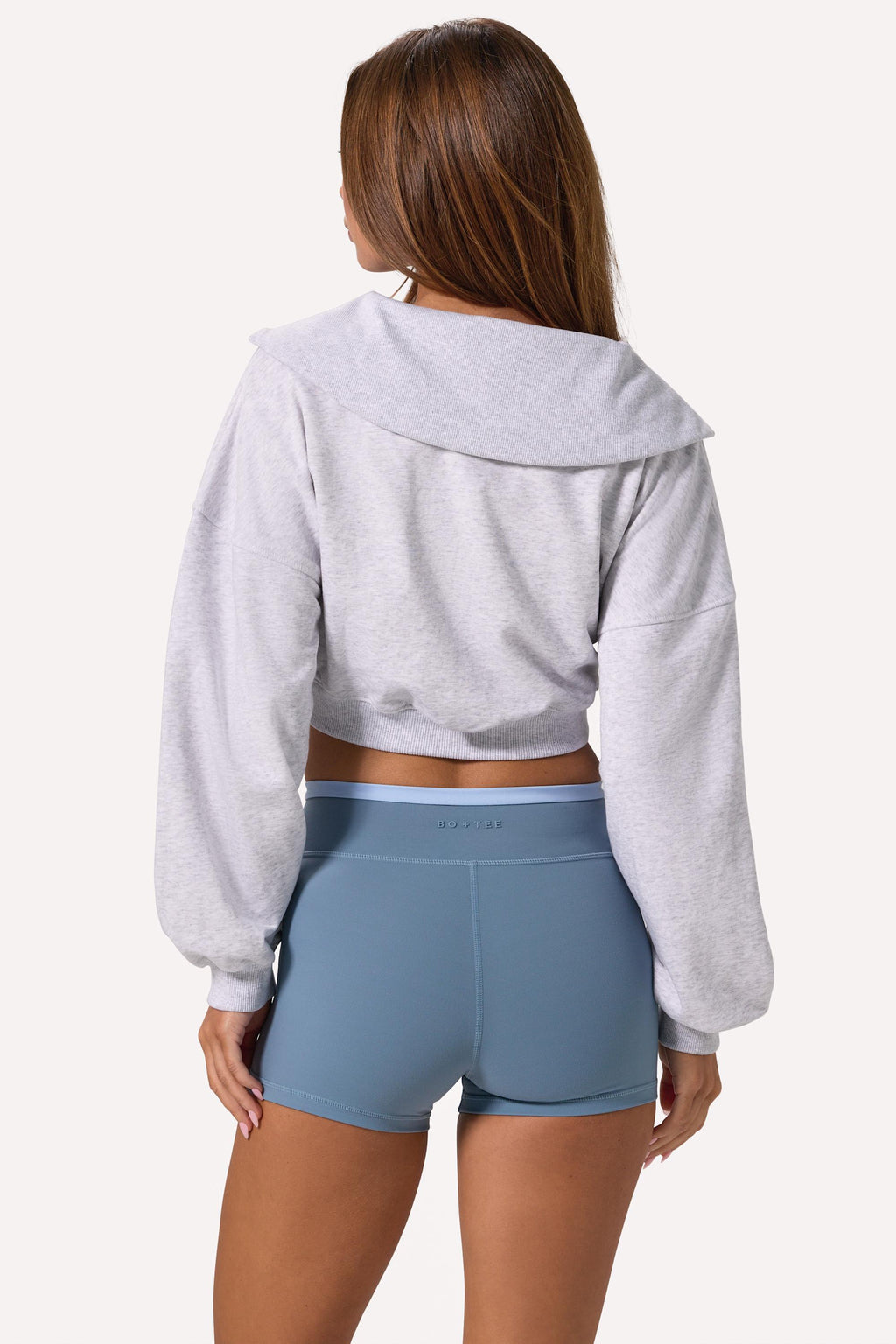 Chic Quarter-Zip Cropped Sweatshirt in Grey Marl