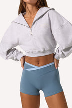 Chic Quarter-Zip Cropped Sweatshirt in Grey Marl