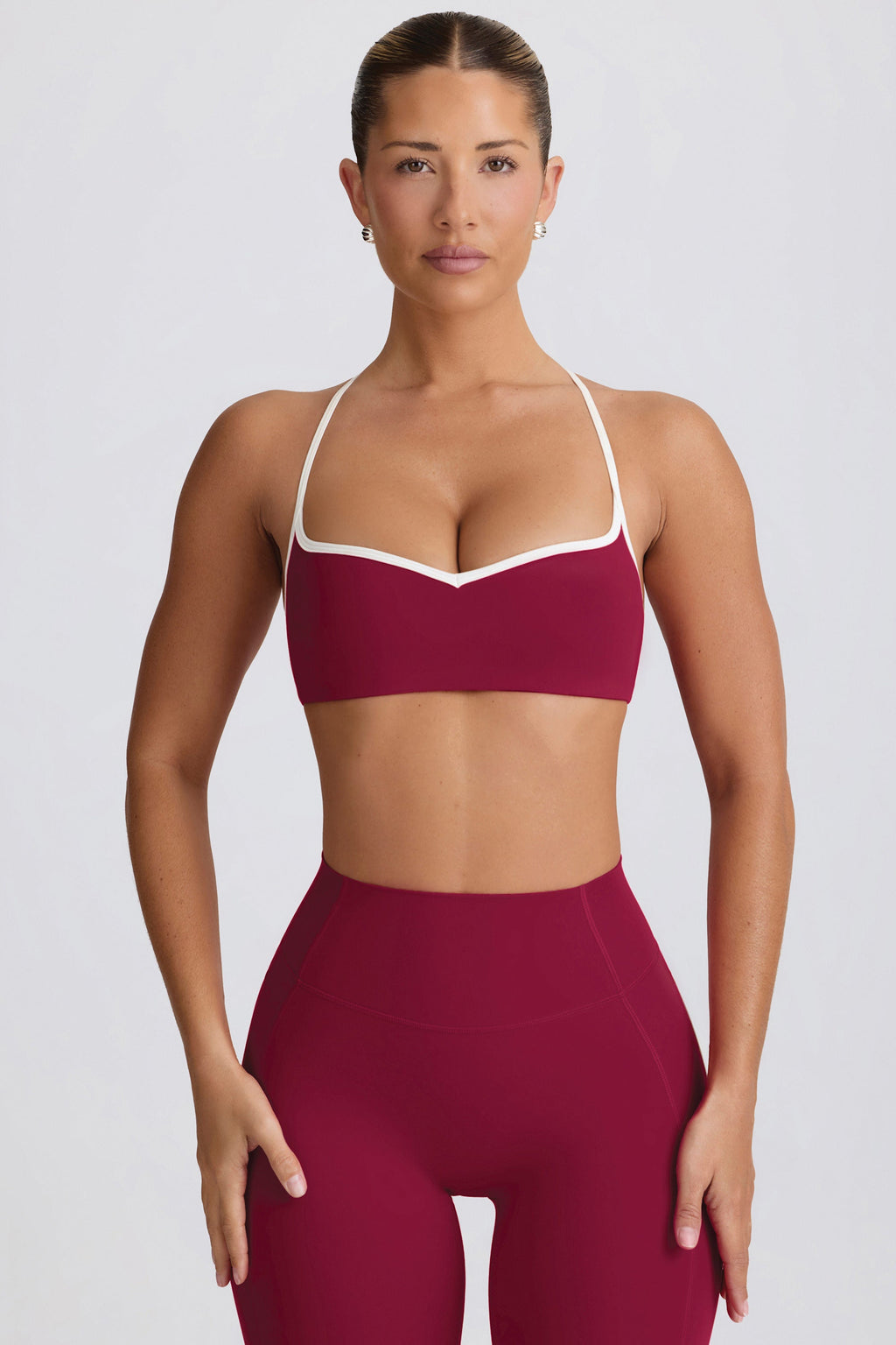 Chic Soft Active Sweetheart-Neck Sports Bra in Cherry