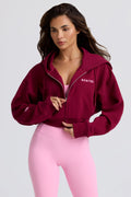Chic Cropped Zip-Up Hoodie in Burgundy