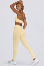 Chic Brushed Jersey Ruched Mid-Rise Leggings in Lemon Marl
