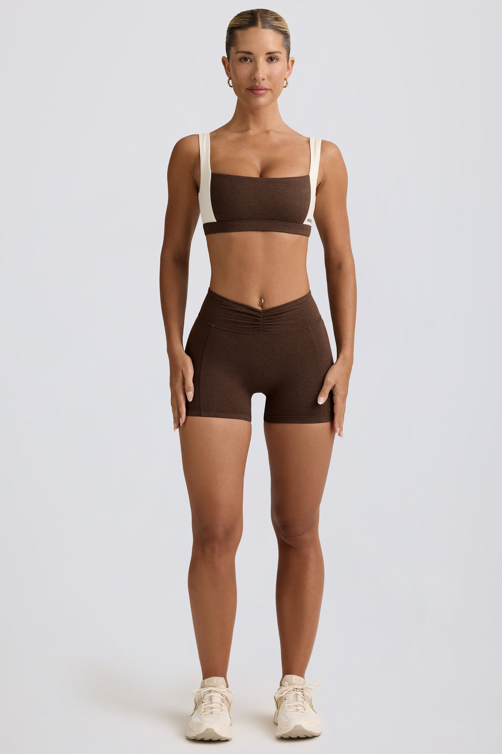 Chic Ruched Mini Shorts in Pecan Marl