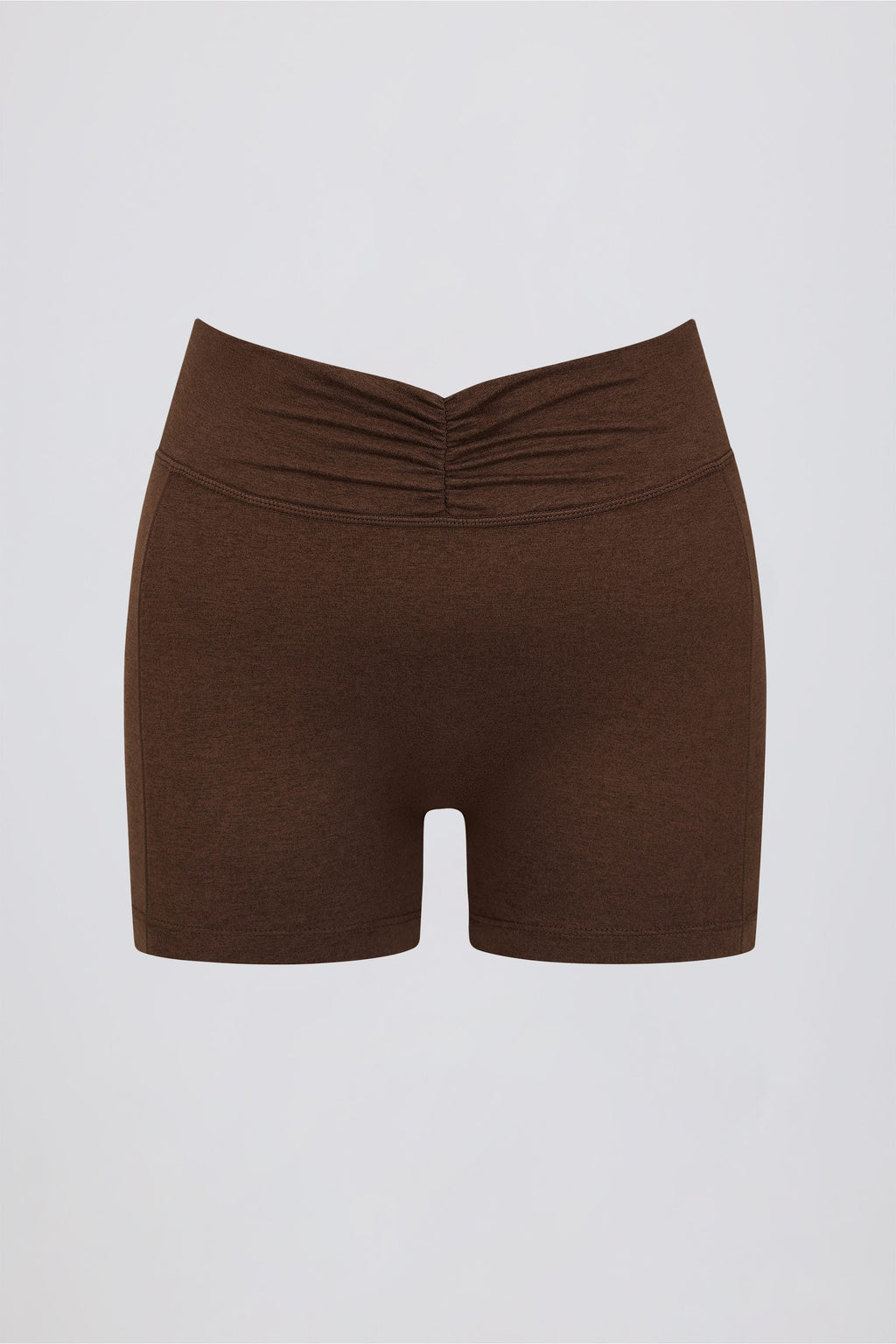 Chic Ruched Mini Shorts in Pecan Marl