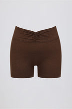 Chic Ruched Mini Shorts in Pecan Marl