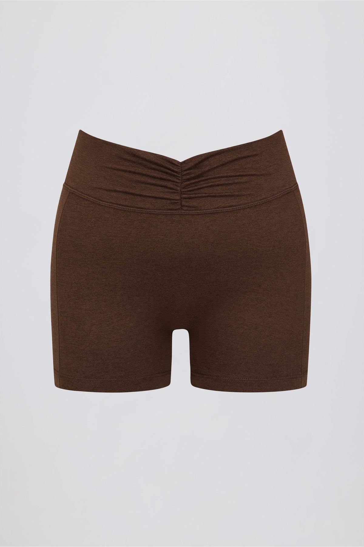 Chic Ruched Mini Shorts in Pecan Marl