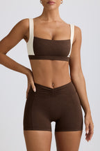 Chic Ruched Mini Shorts in Pecan Marl