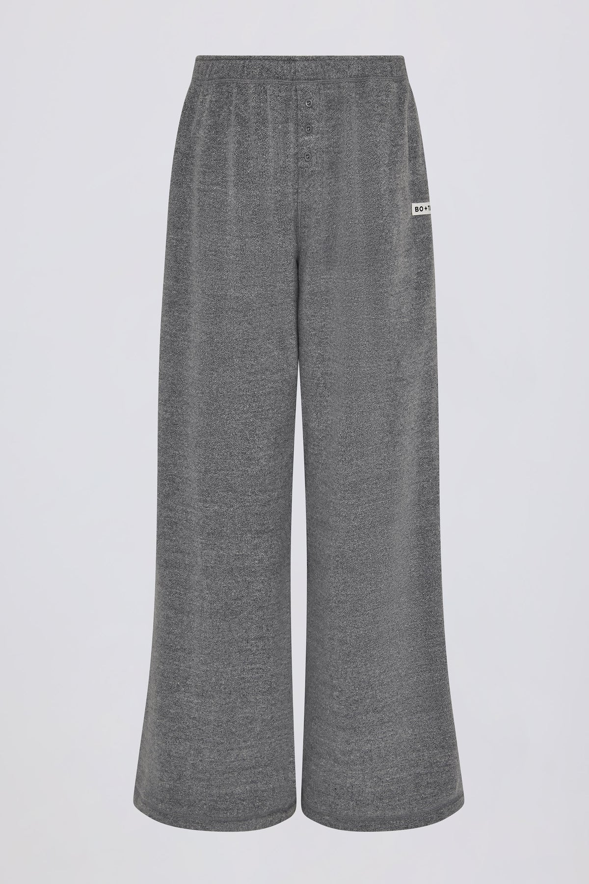 Chic Textured Cotton Button Low-Rise Wide-Leg Joggers in Dark Grey