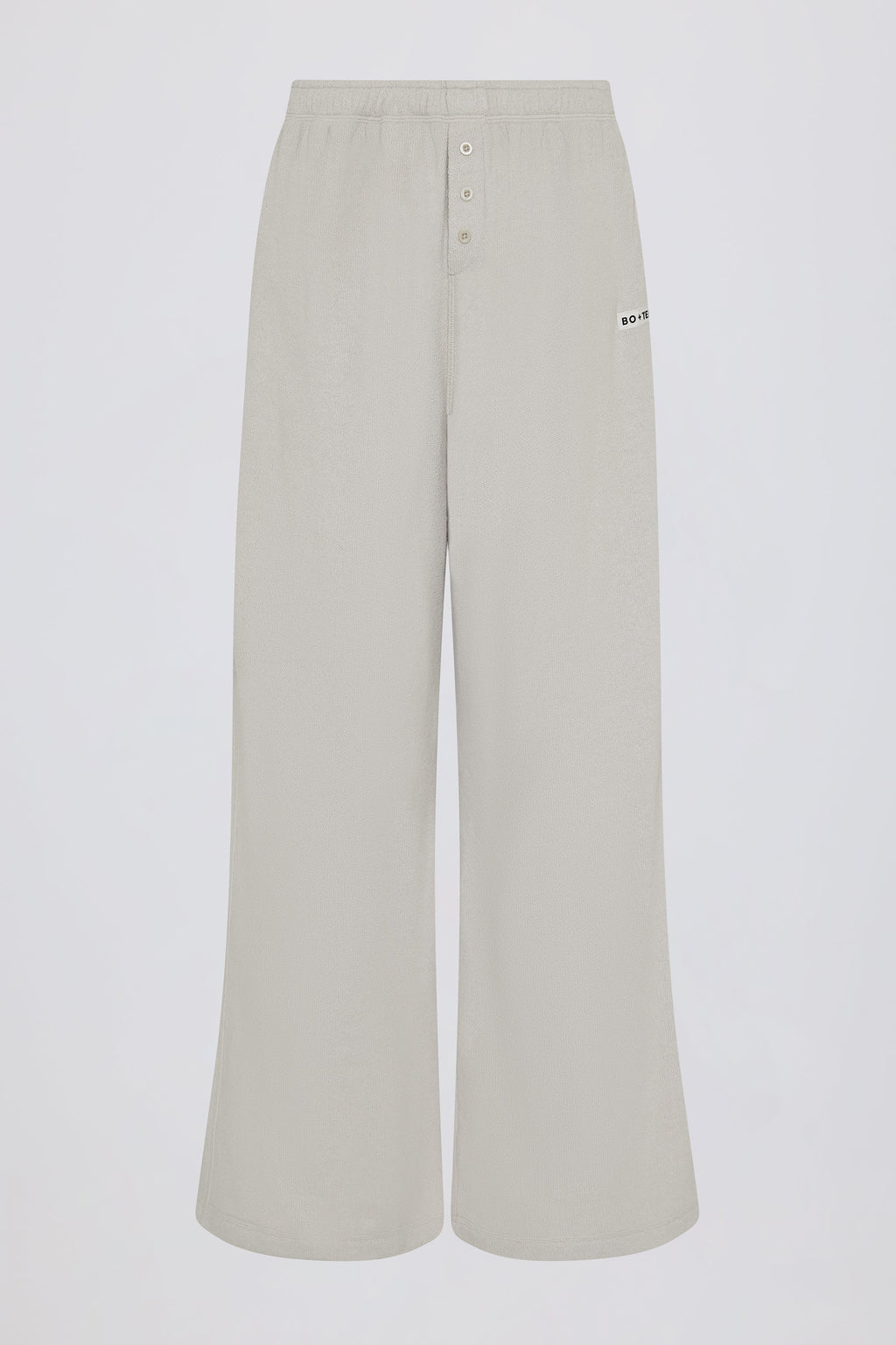Chic Textured Cotton Button Low-Rise Wide-Leg Joggers in Light Grey