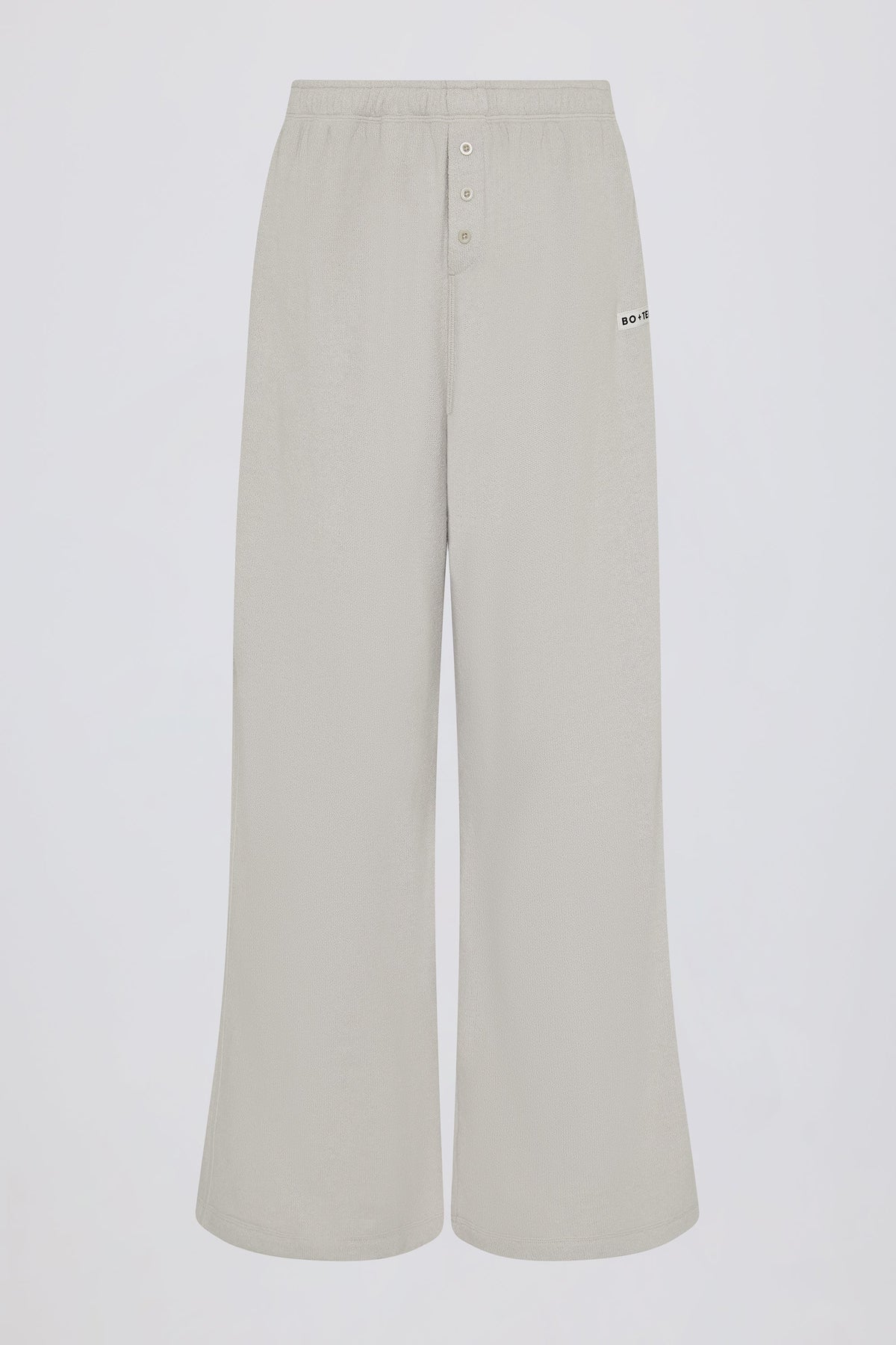 Chic Textured Cotton Button Low-Rise Wide-Leg Joggers in Light Grey