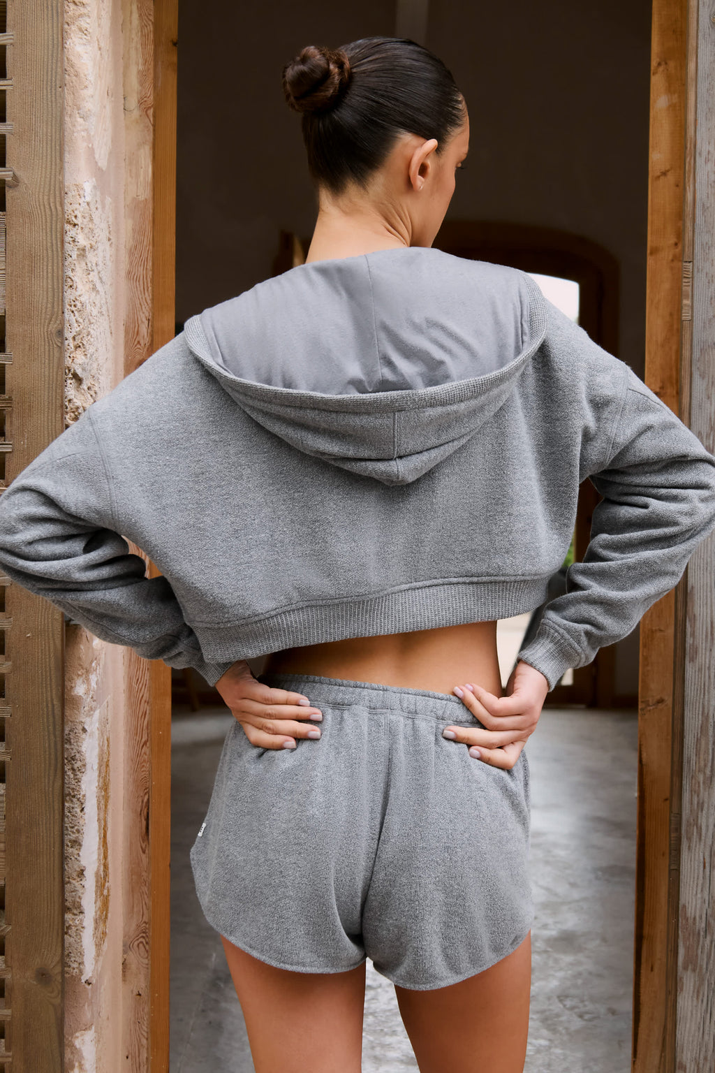 Chic Button-Detail Mid-Rise Shorts in Dark Grey