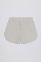 Chic Button-Detail Mid-Rise Shorts in Light Grey