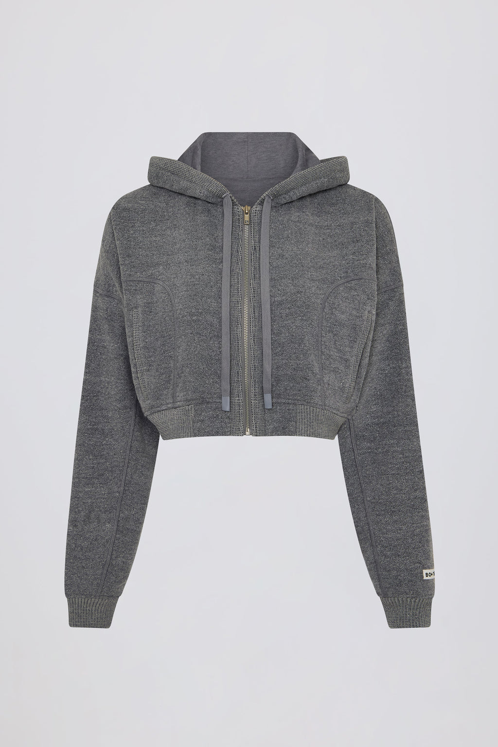 Chic Terry Cotton Zip-Up Cropped Hoodie in Dark Grey