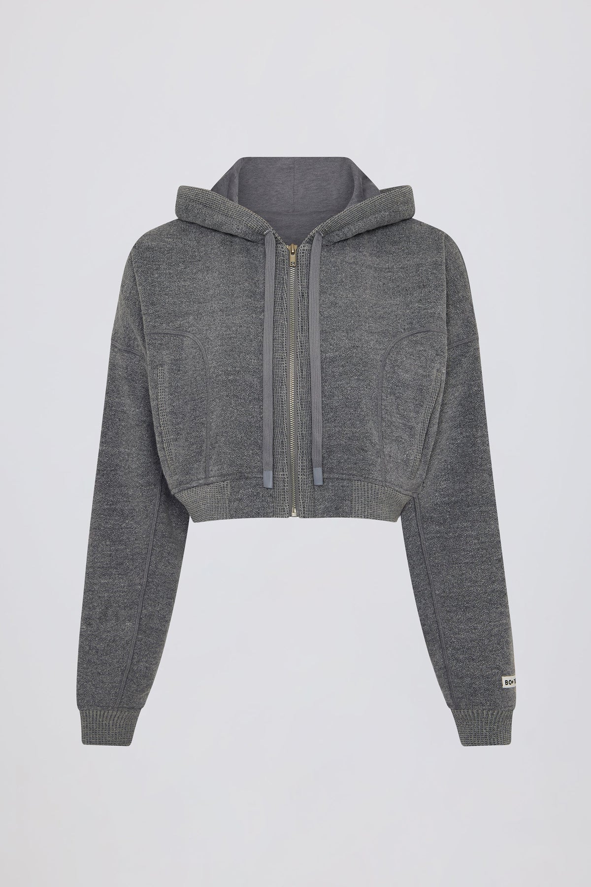 Chic Terry Cotton Zip-Up Cropped Hoodie in Dark Grey