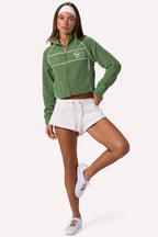 Chic Terry Towelling Zip-Up Cropped Sweatshirt in Jade