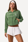Chic Terry Towelling Zip-Up Cropped Sweatshirt in Jade