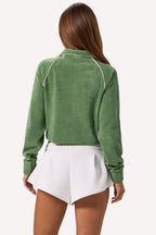 Chic Terry Towelling Zip-Up Cropped Sweatshirt in Jade