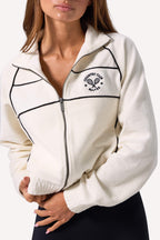 Chic Terry Towelling Zip-Up Cropped Sweatshirt in Ivory