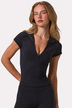 Chic Soft Active Quarter-Zip Top in Black