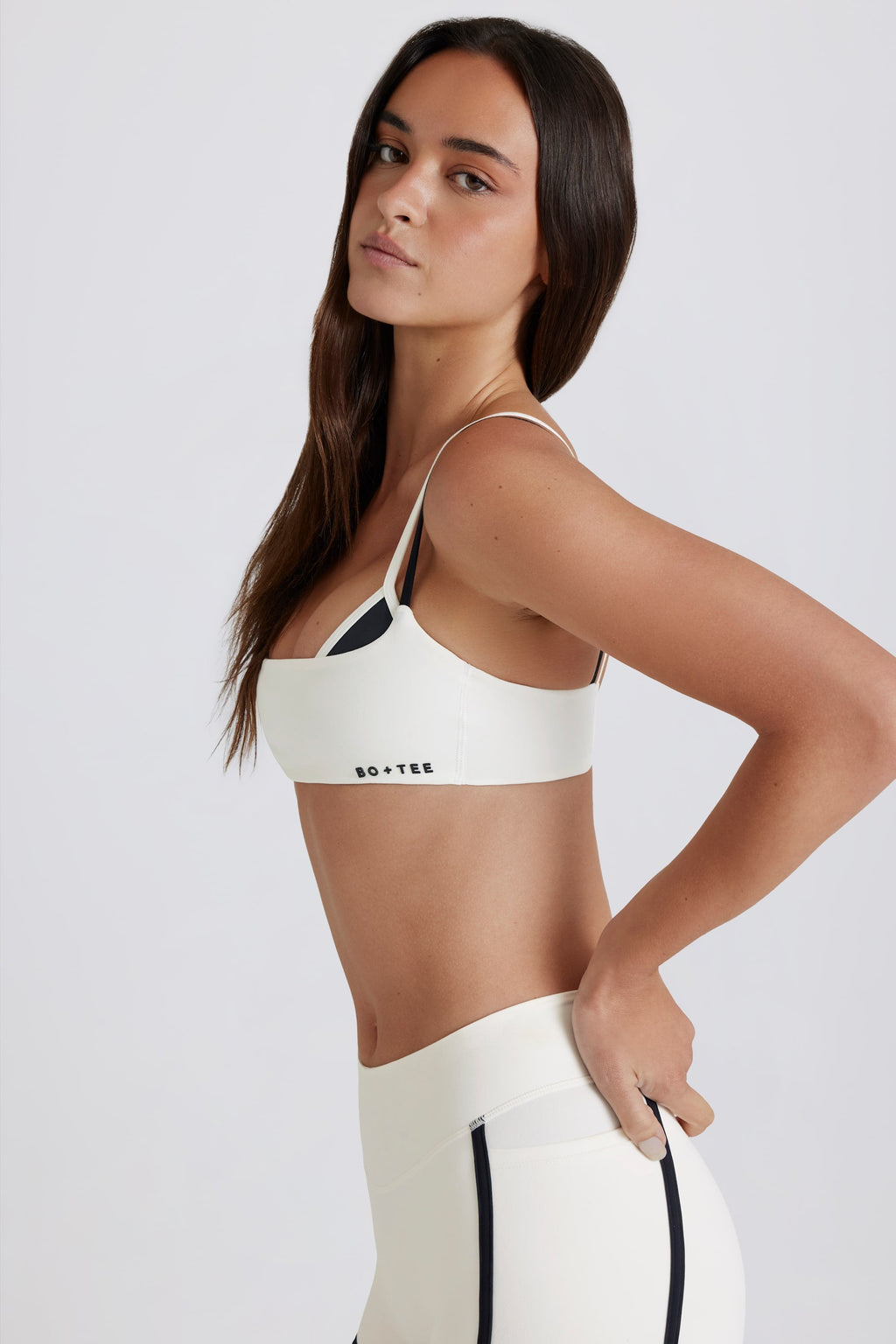 Chic Soft Active Twist-Back Layered Sports Bra in Coconut