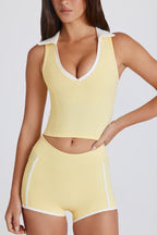 Chic Soft Active Polo Crop Top in Lemon