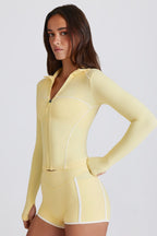 Chic Soft Active Contrast Zip-Up Jacket in Lemon