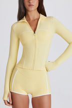 Chic Soft Active Contrast Zip-Up Jacket in Lemon