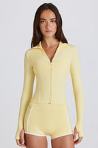 Chic Soft Active Contrast Zip-Up Jacket in Lemon