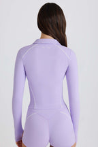 Chic Soft Active Contrast Zip-Up Jacket in Lilac