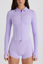 Chic Soft Active Contrast Zip-Up Jacket in Lilac