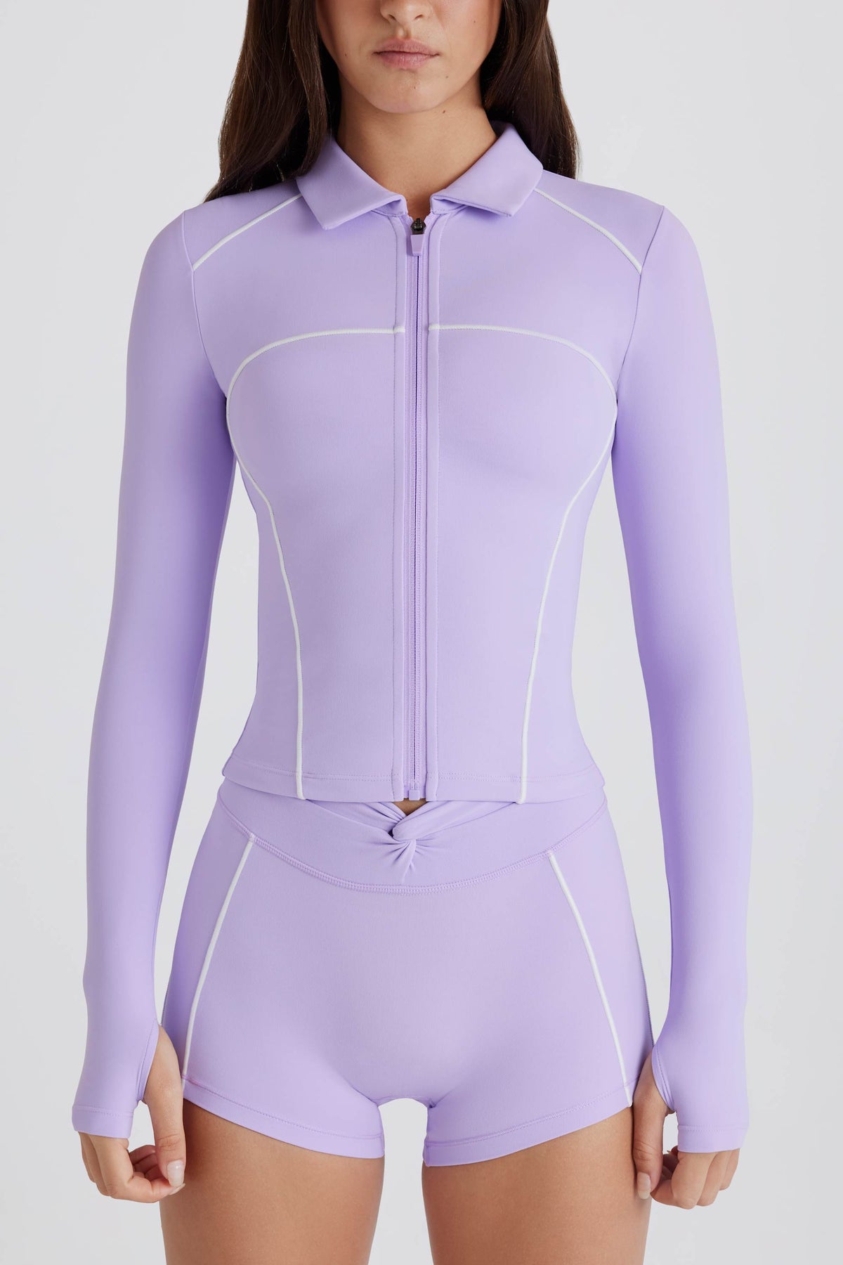 Chic Soft Active Contrast Zip-Up Jacket in Lilac