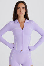 Chic Soft Active Contrast Zip-Up Jacket in Lilac
