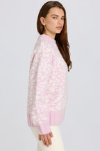 Chic Jacquard-Knit Oversized Jumper in Pink