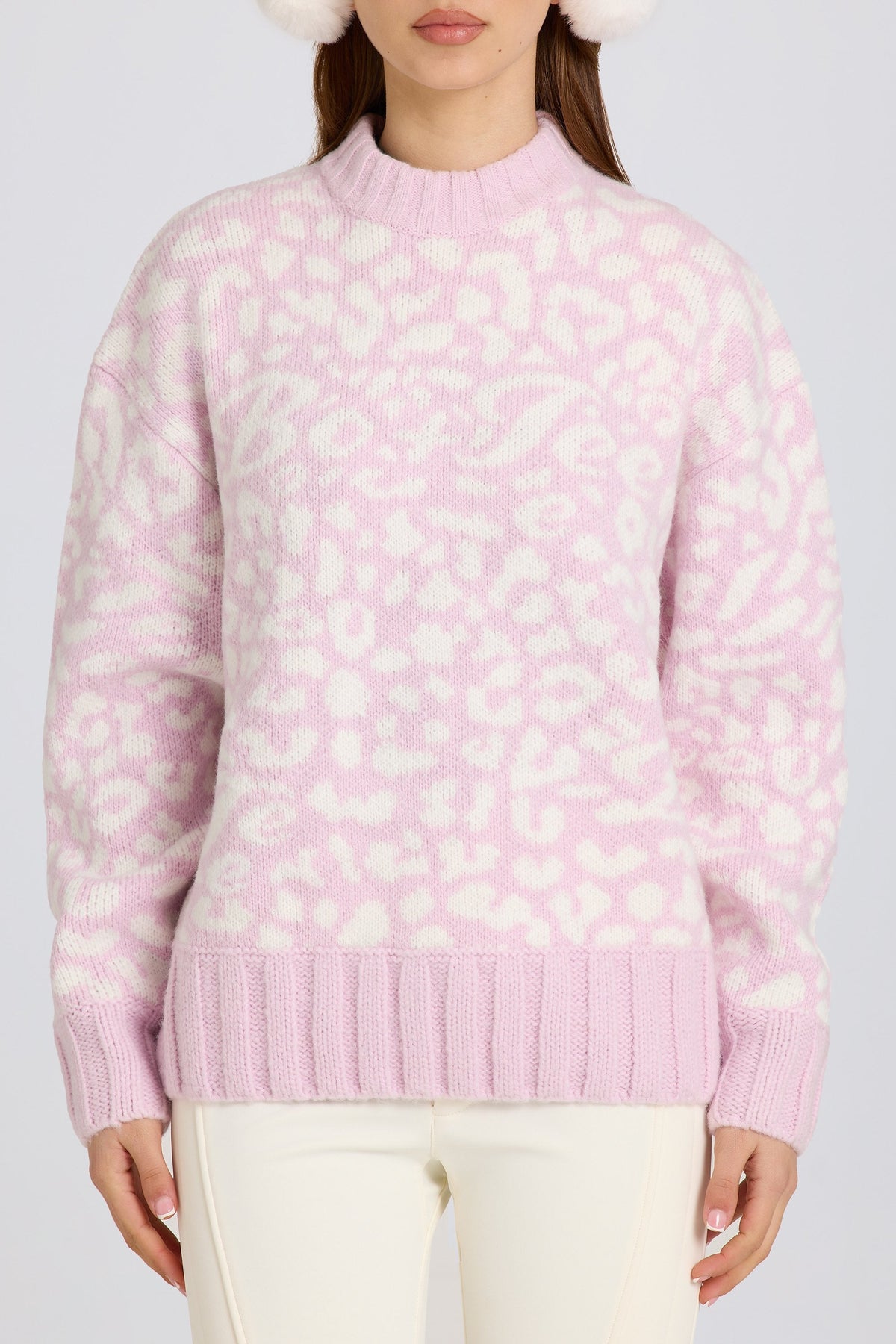 Chic Jacquard-Knit Oversized Jumper in Pink