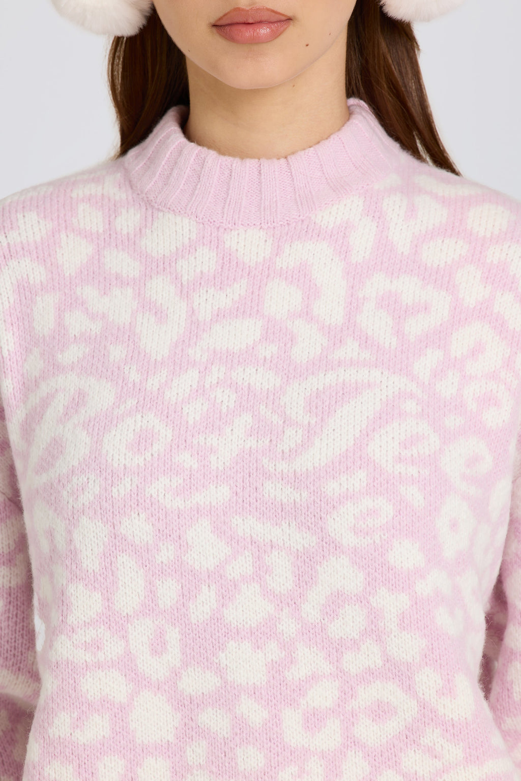 Chic Jacquard-Knit Oversized Jumper in Pink