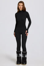 Chic Thermal Base-Layer Jumpsuit in Black Leopard