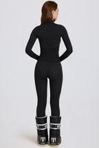 Chic Thermal Base-Layer Jumpsuit in Black Leopard