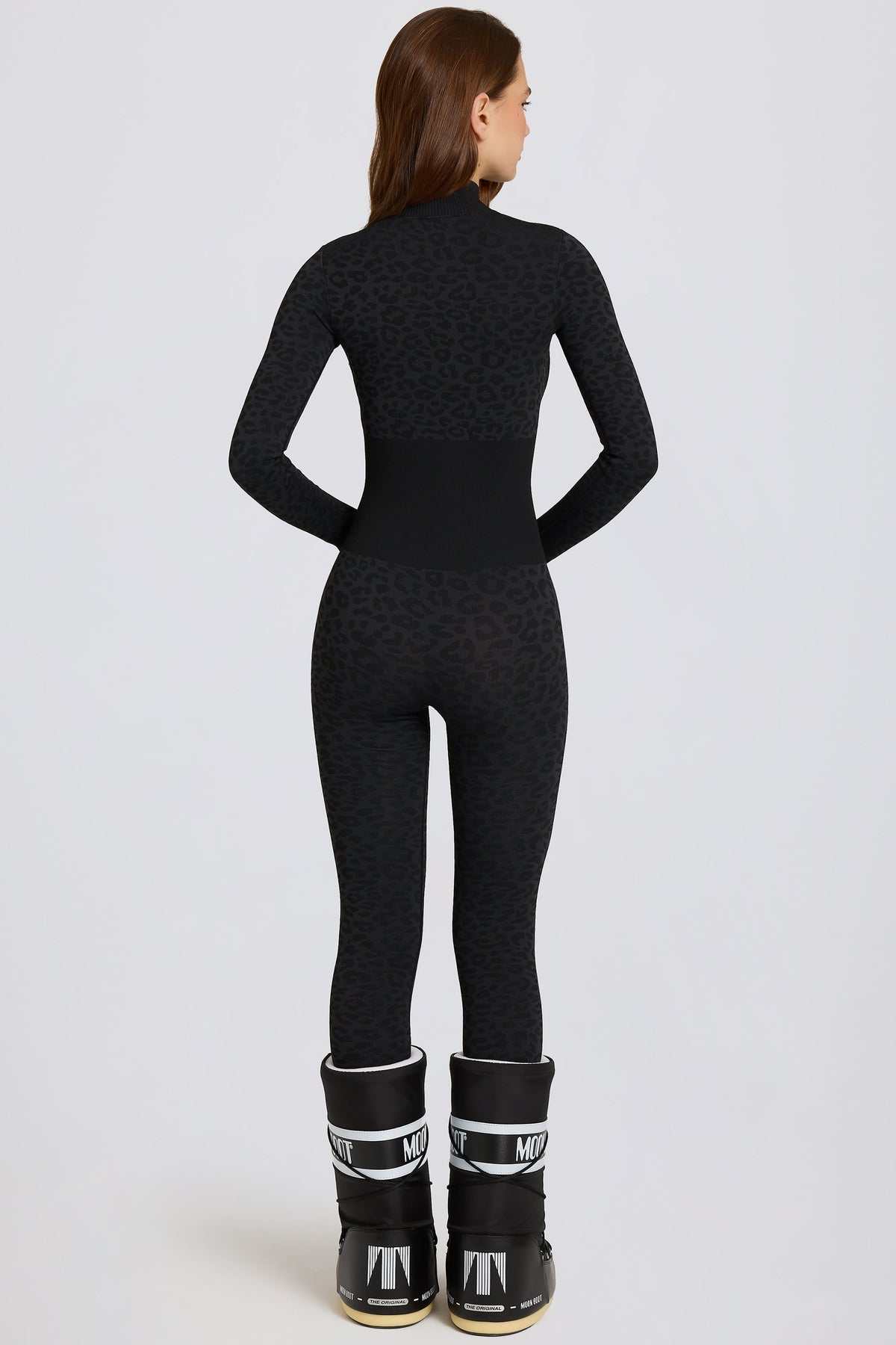 Chic Thermal Base-Layer Jumpsuit in Black Leopard