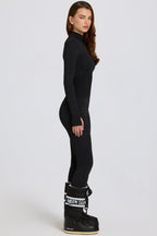 Chic Thermal Base-Layer Jumpsuit in Black Leopard