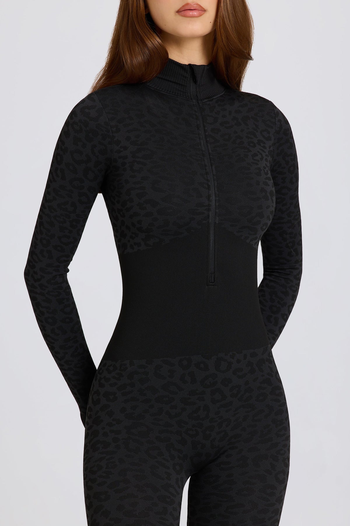 Chic Thermal Base-Layer Jumpsuit in Black Leopard