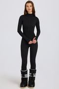 Chic Thermal Base-Layer Jumpsuit in Black Leopard