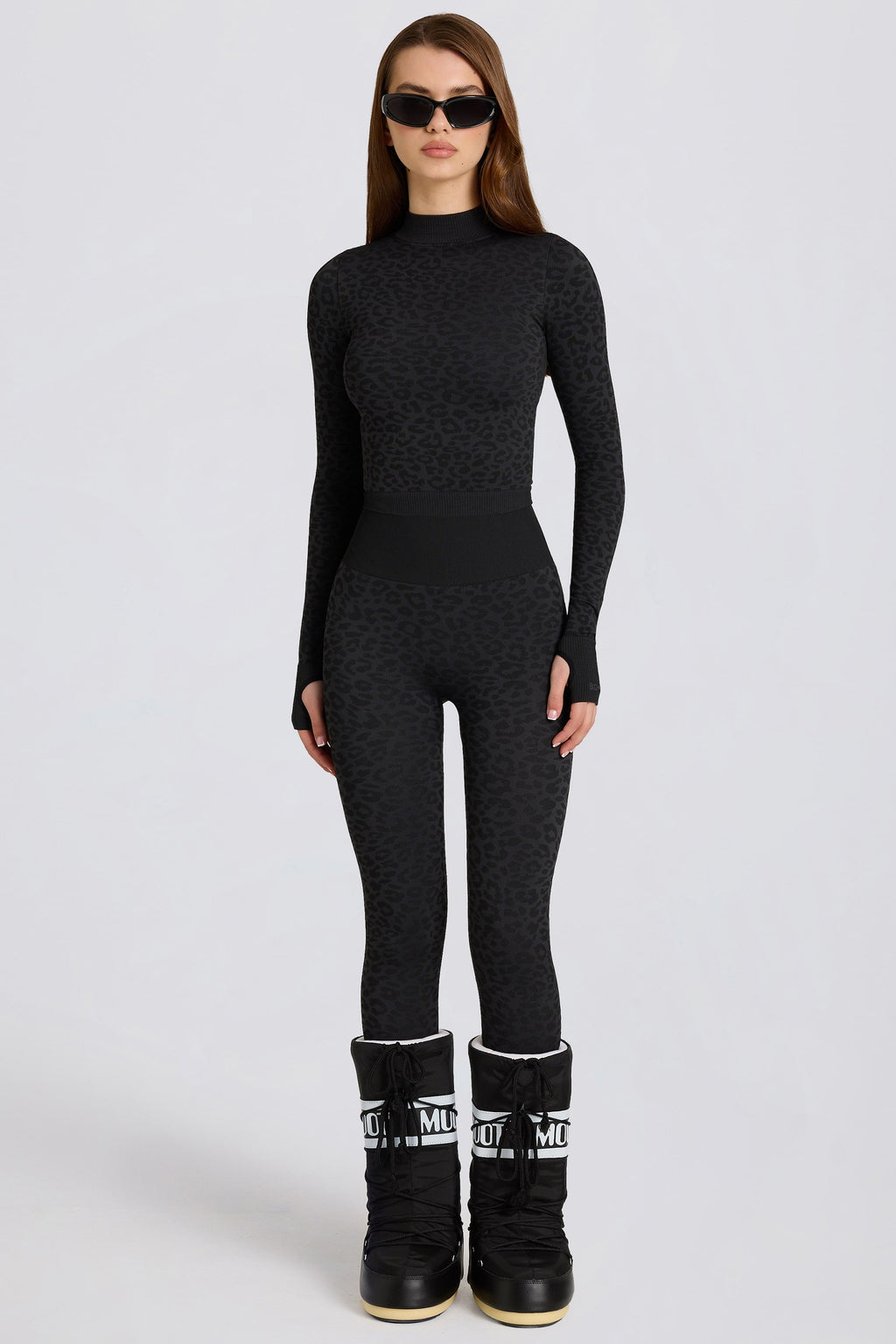 Chic Thermal Base-Layer Leggings in Black Leopard