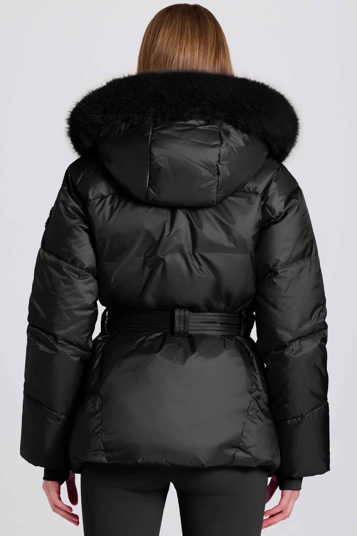 Chic Waterproof Faux-Fur Hood Ski Jacket in Black