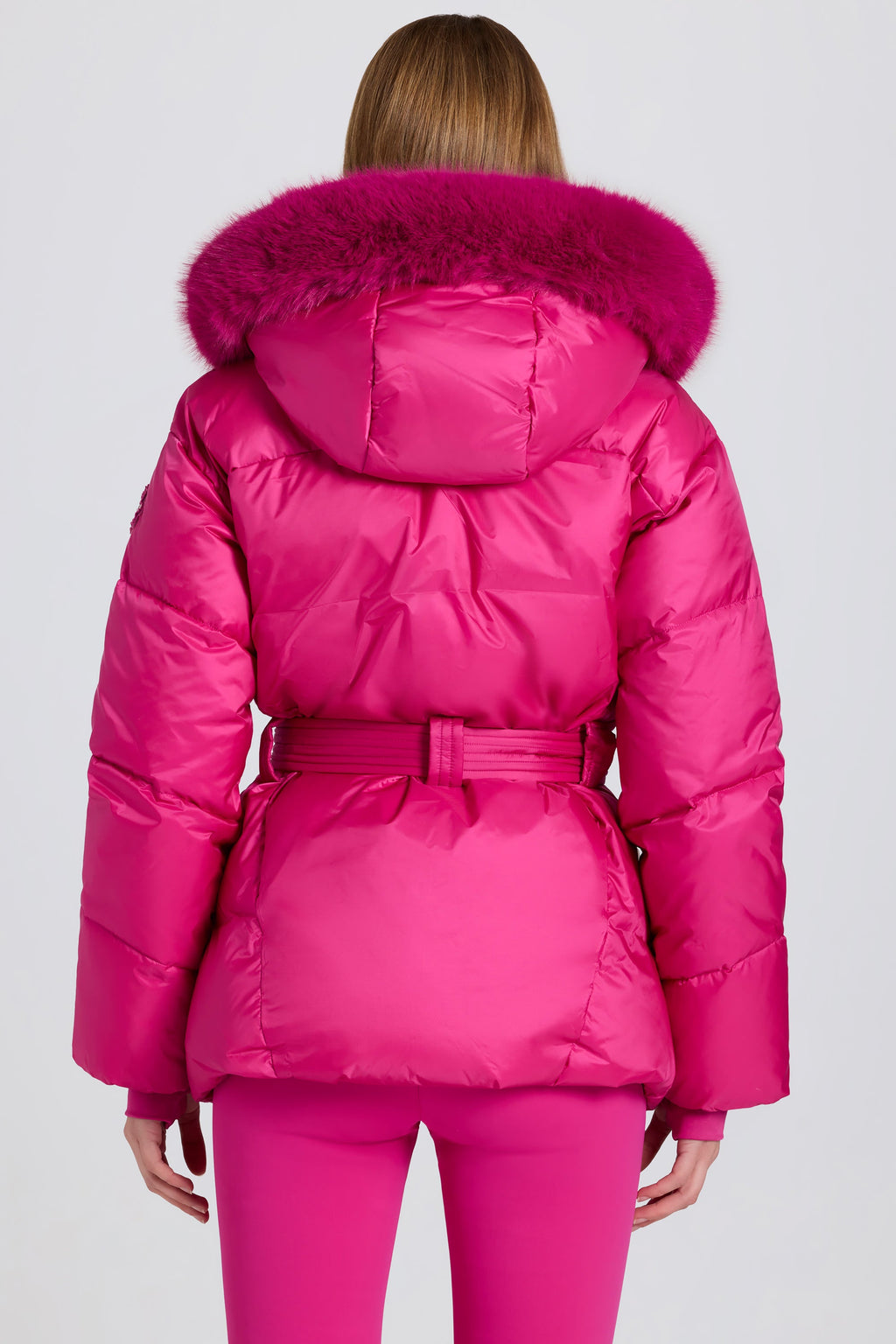 Chic Waterproof Faux-Fur Hood Ski Jacket in Magenta Pink