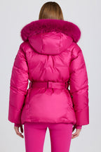 Chic Waterproof Faux-Fur Hood Ski Jacket in Magenta Pink