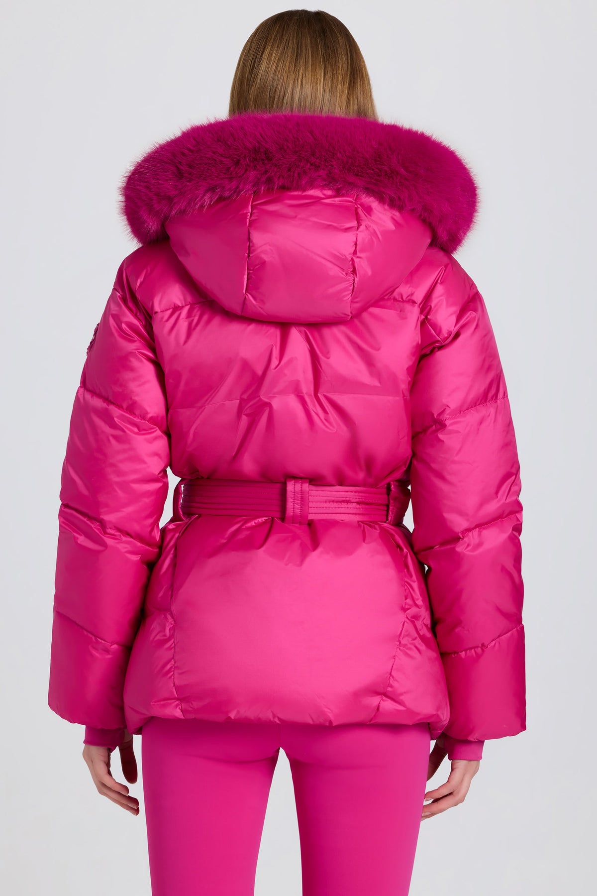 Chic Waterproof Faux-Fur Hood Ski Jacket in Magenta Pink