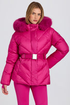 Chic Waterproof Faux-Fur Hood Ski Jacket in Magenta Pink