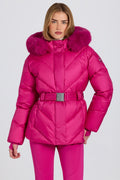 Chic Waterproof Faux-Fur Hood Ski Jacket in Magenta Pink
