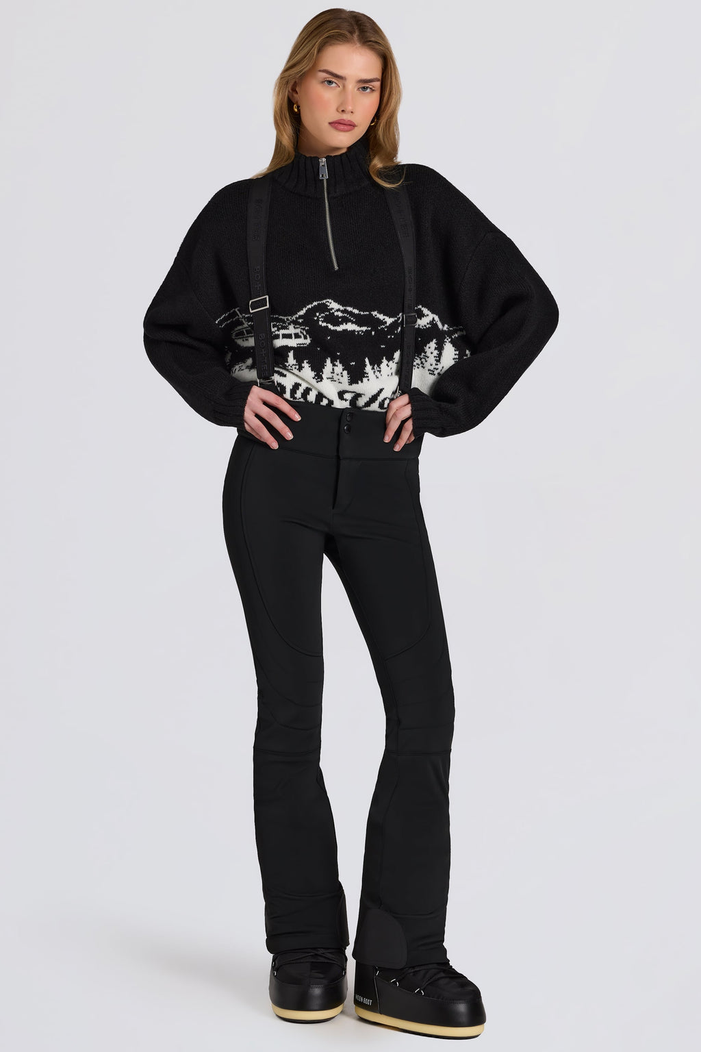 Chic Waterproof High-Rise Salopettes with Suspenders in Black