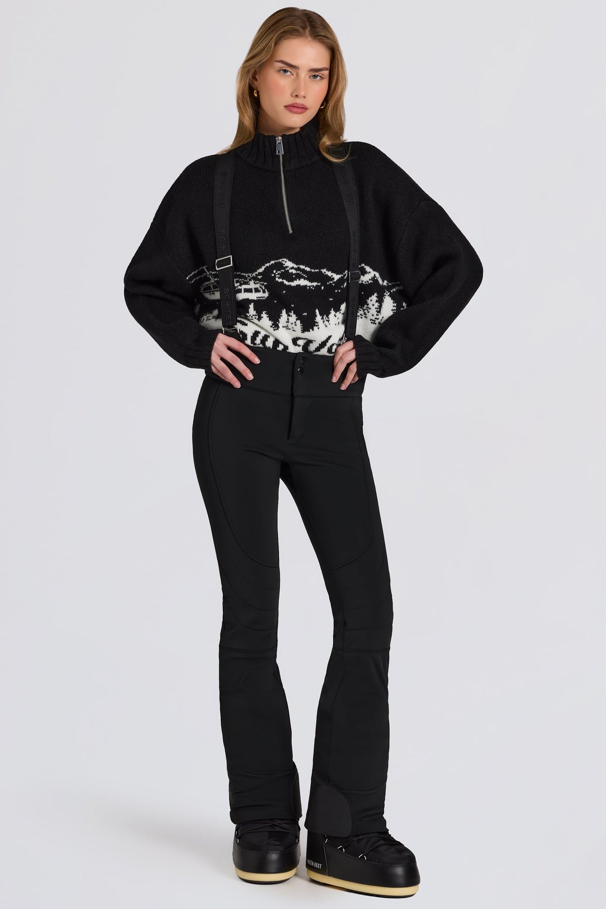 Chic Waterproof High-Rise Salopettes with Suspenders in Black