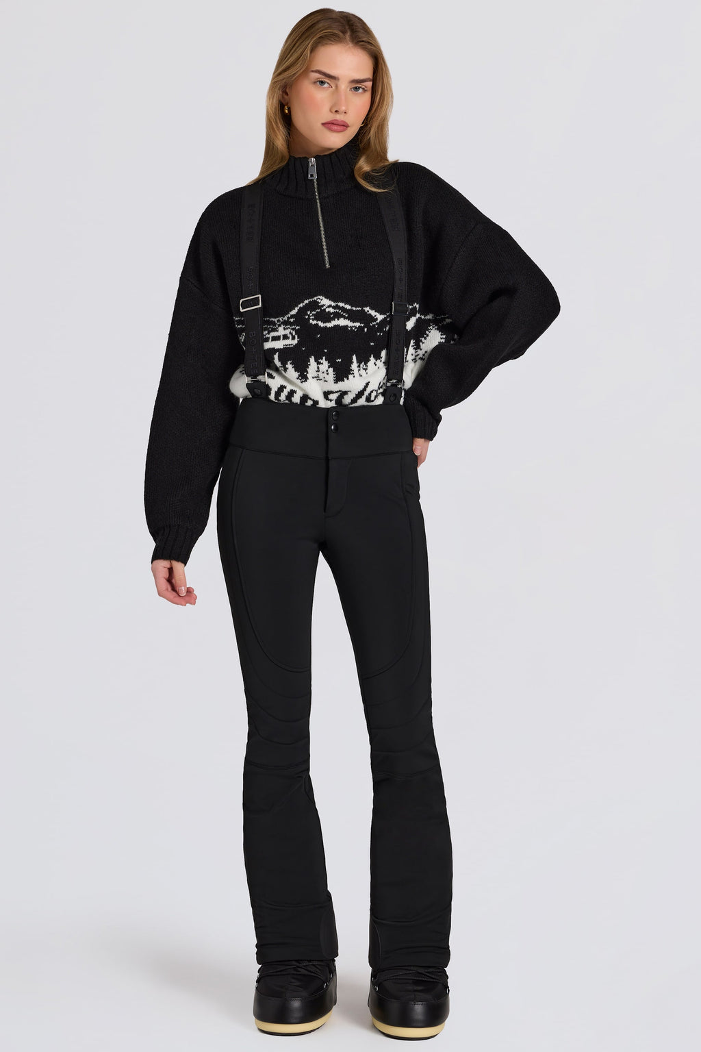 Chic Waterproof High-Rise Salopettes with Suspenders in Black